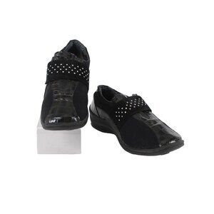 Helle Comfort Shoes Sz 36 Black Croc Embossed Rhinestones Patent Leather Fabric